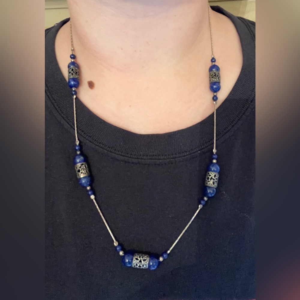 Elegant Blue and Silver Beaded Necklace
